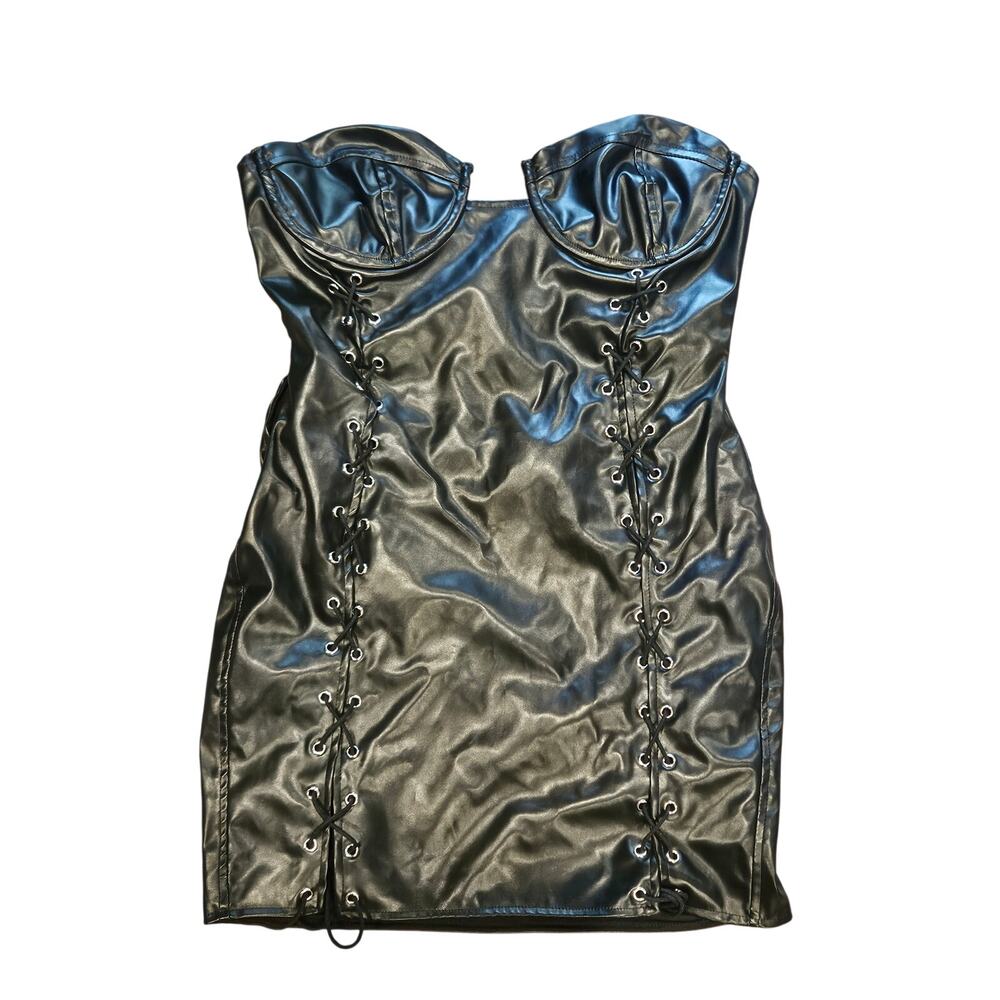 Pretty little thing shape leather corset dress tie back 10 medium Whimsigoth